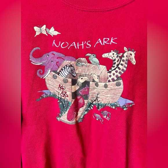 Vintage Lee Noah’s Ark Cotton Blend Red Sweater Women’s Size Large Made in USA - Picture 2 of 5